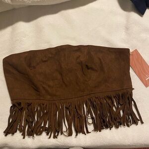 SHEIN Brown Fringe Crop Top